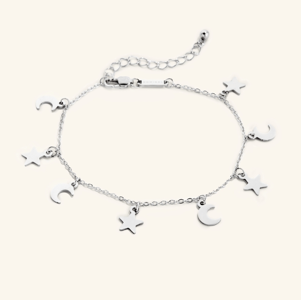 Nominal brand Galaxy anklet with moon stars charms in Silver